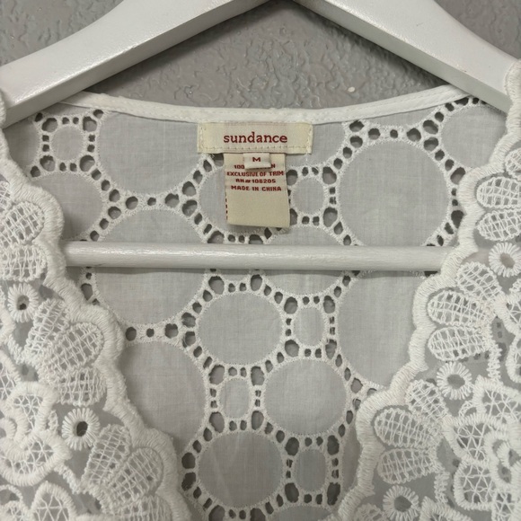 Sundance V Neck Lace White Crochet Blouse Top Size M - Picture 2 of 3